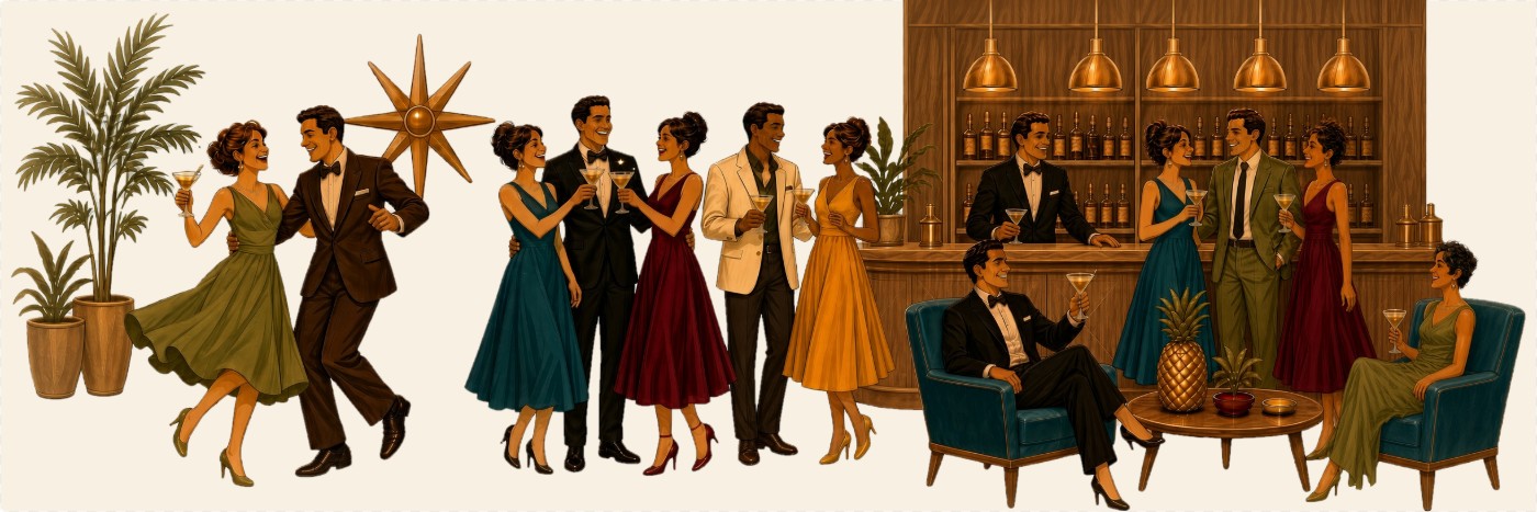 Elegant mid-century modern cocktail party